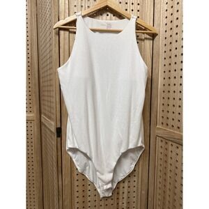 Soma White Ribbed High Neck Sleeveless Bodice with Built-in Bra Womens Large